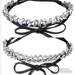 2 crystal bow wrapped choker necklaces